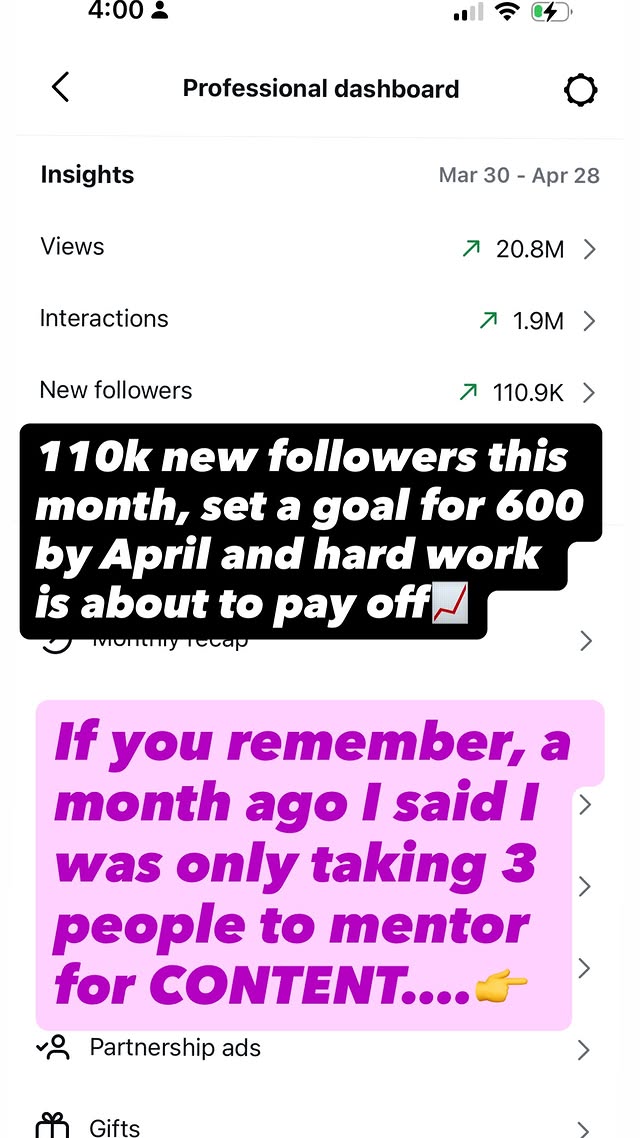 Luke's Instagram professional dashboard showing 20.8M views, 1.9M interactions, 110.9K new followers